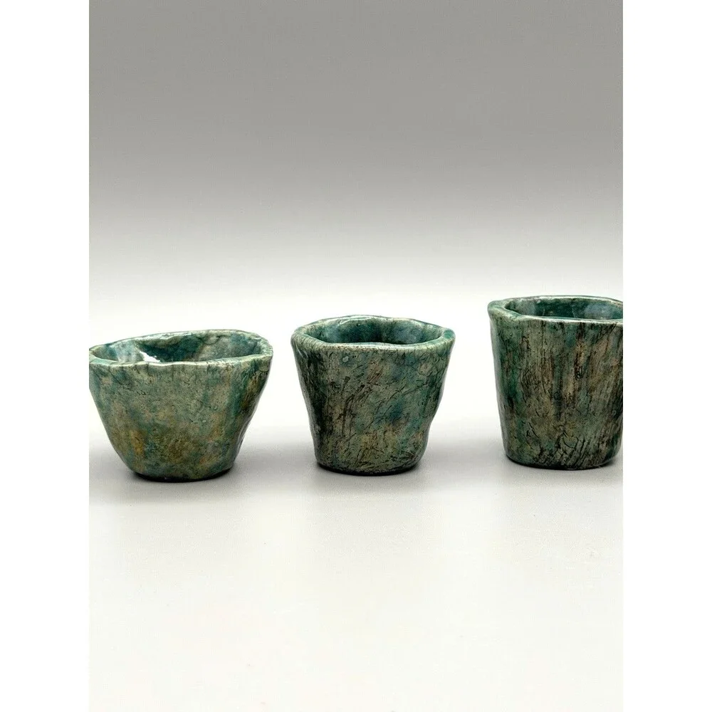 *5* Raku Studio Pottery Signed AW Female Nude Torso Shot Glasses Sake Cups OOAK